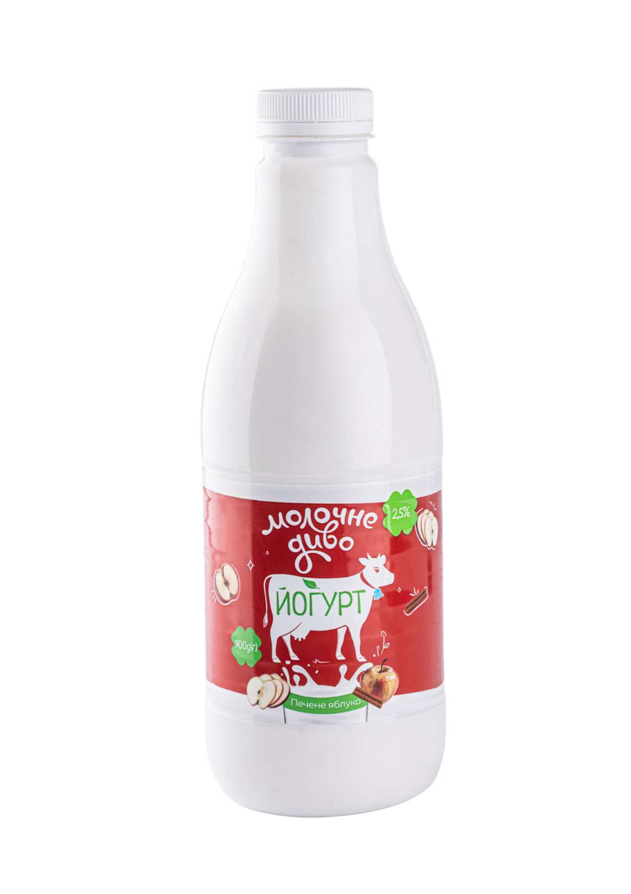 Йогурт 2.5% жирності «Печене яблуко» питний солодкий з фруктовим наповнювачем «Печене яблуко», ТМ «Молочне Диво», 900 г, пляшка ПЕТ